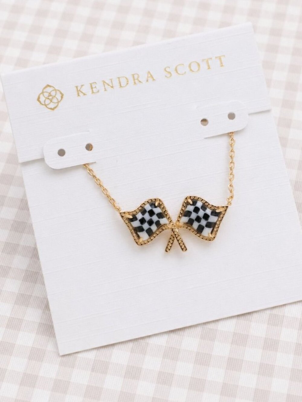 Kendra Scott Checkered Flag Gold Pendant Necklace